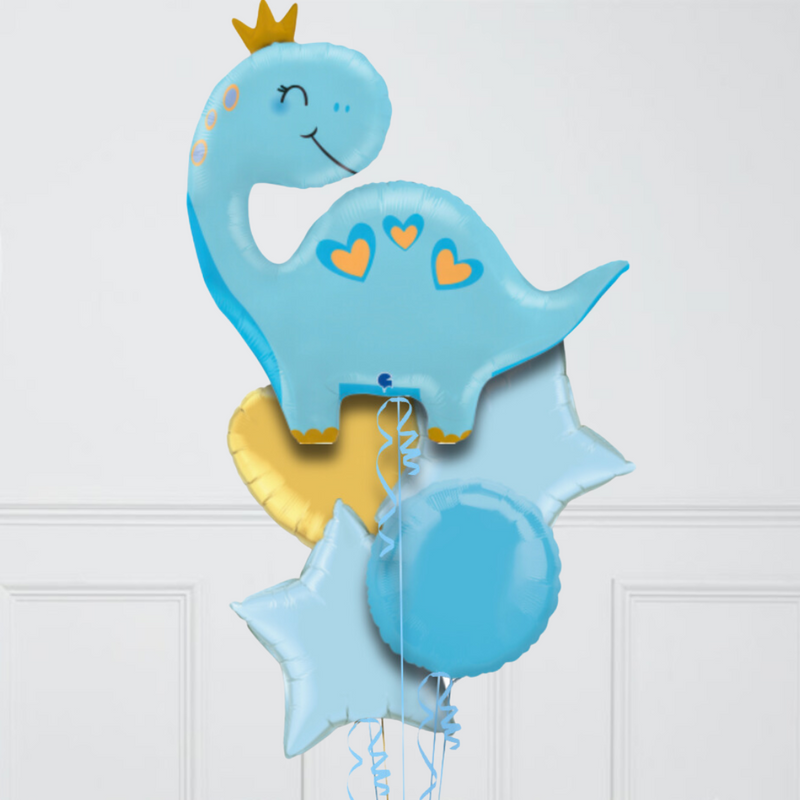 Cute Blue Dinosaur Inflated Foil Balloon Bunch