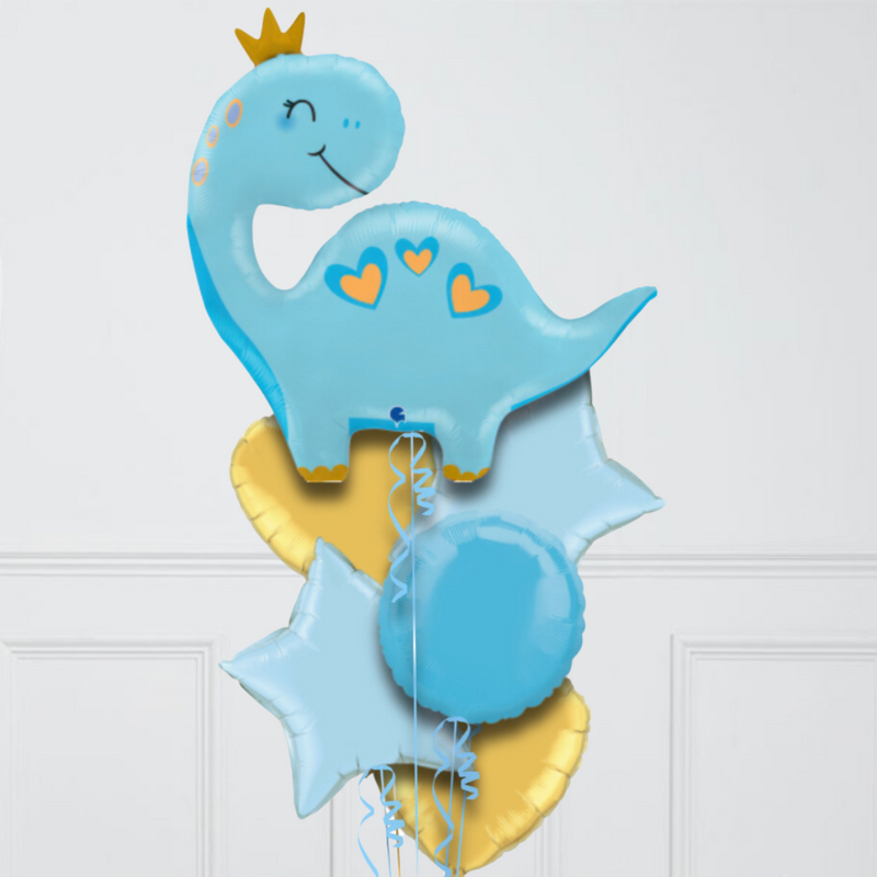 Cute Blue Dinosaur Inflated Foil Balloon Bunch