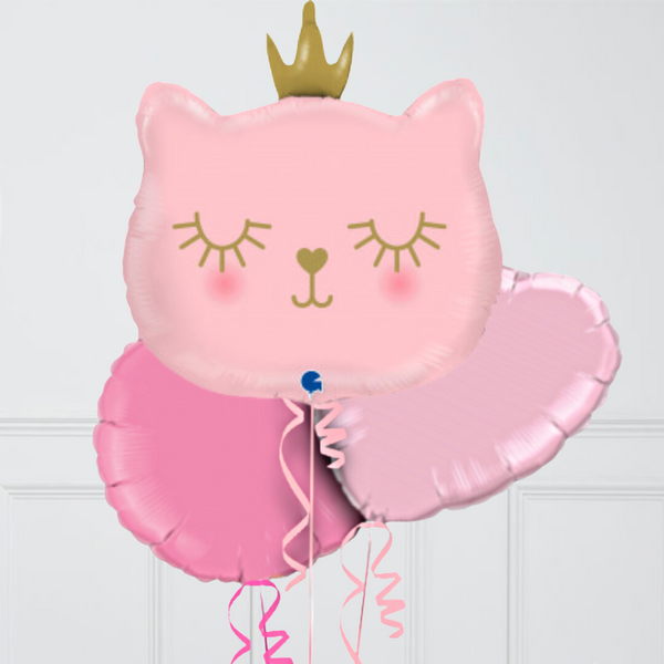 Cute Pink Kitten Inflated Foil Balloon Bunch