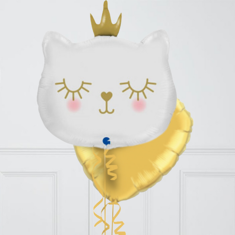 Cute White Kitten Inflated Foil Balloon Bunch