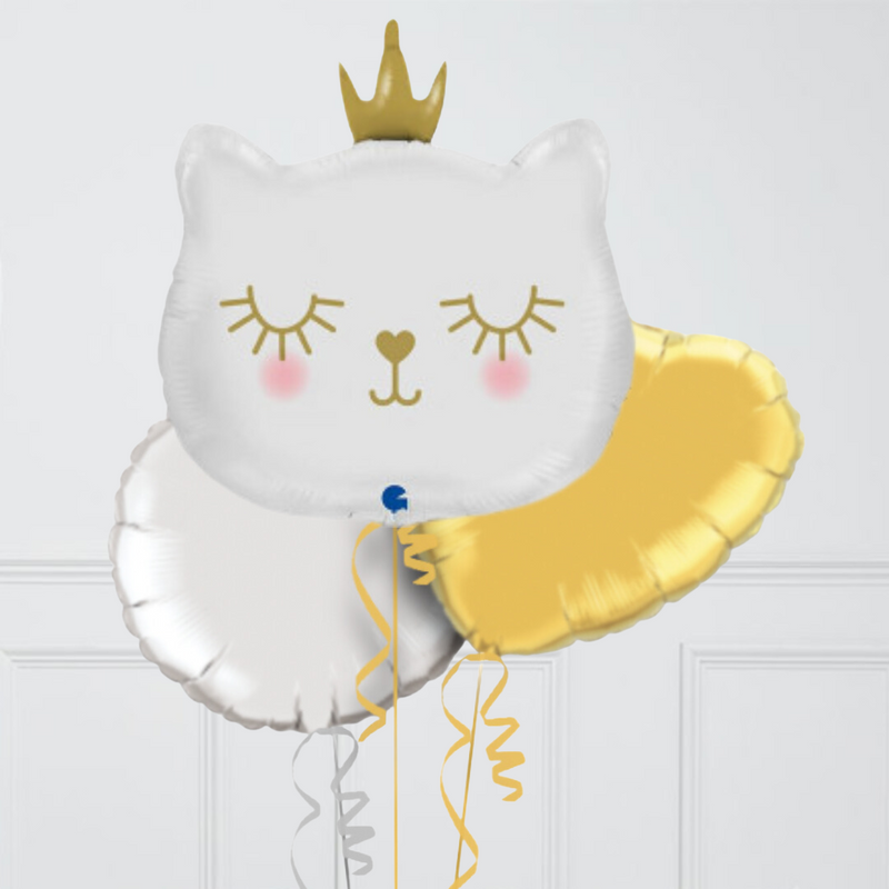 Cute White Kitten Inflated Foil Balloon Bunch