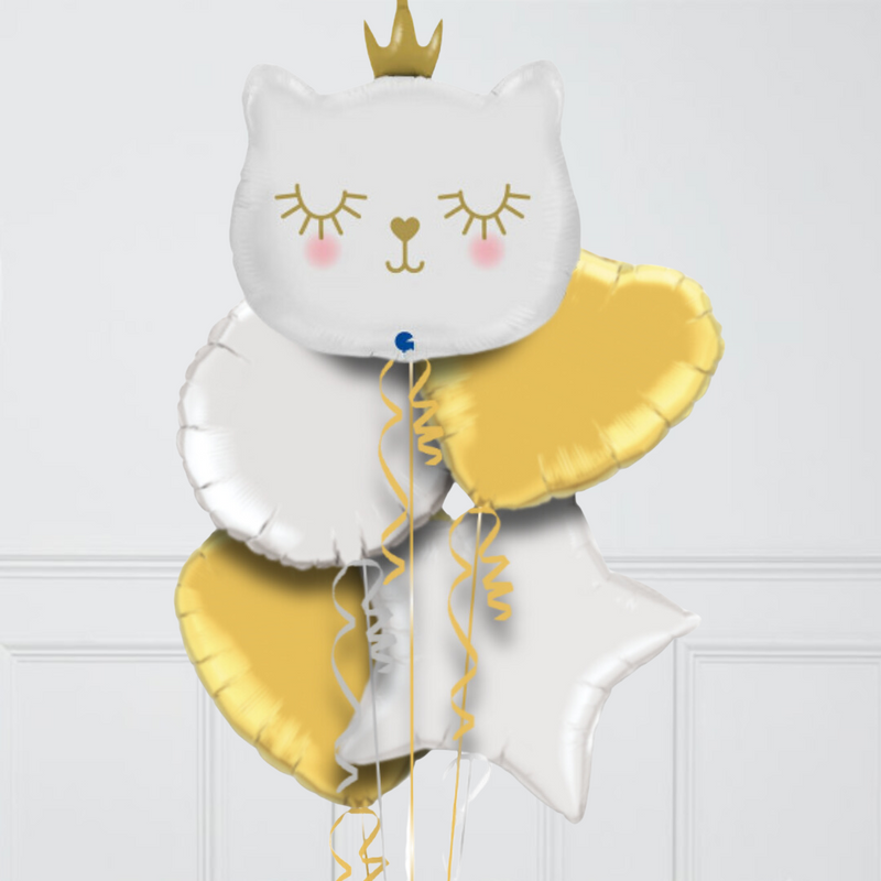 Cute White Kitten Inflated Foil Balloon Bunch