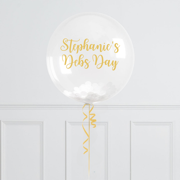Debs Personalised White Confetti Bubble Balloon