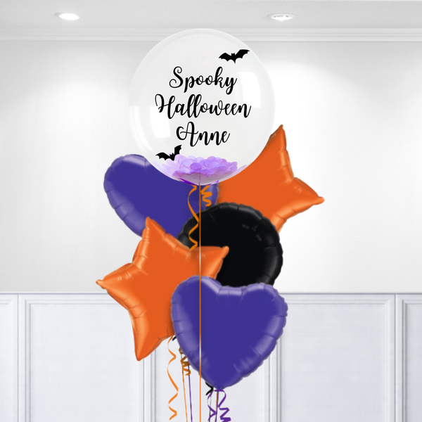 Halloween Personalised Bubble Purple Confetti Balloon Bouquet