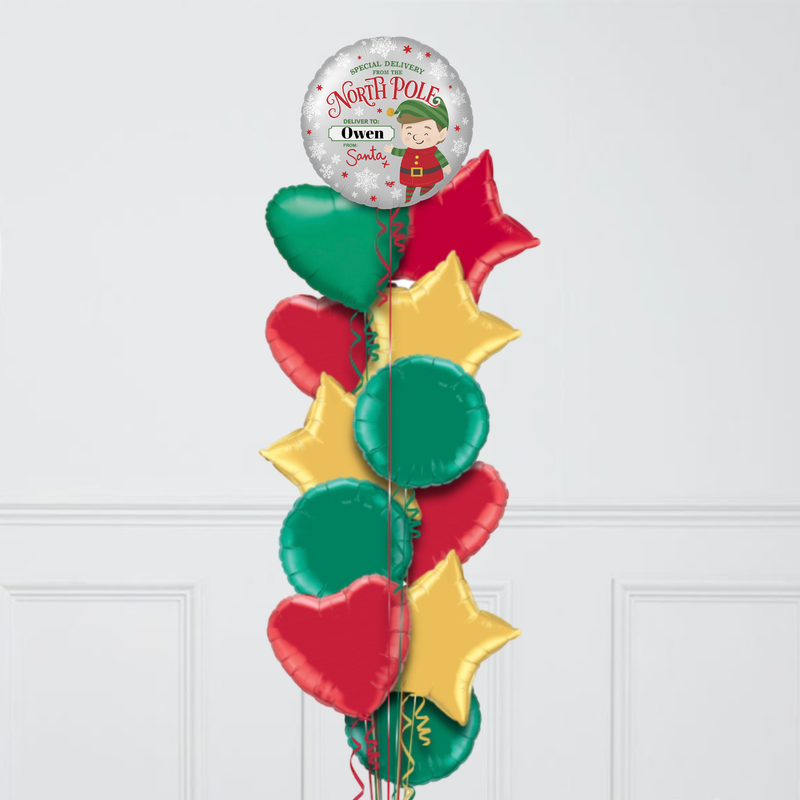 Elf Arrival Personalised Inflated Balloon Bunch