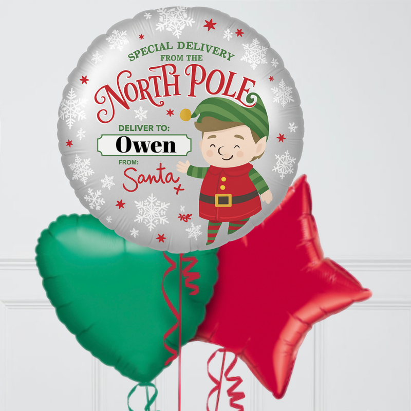 Elf Arrival Personalised Inflated Balloon Bunch