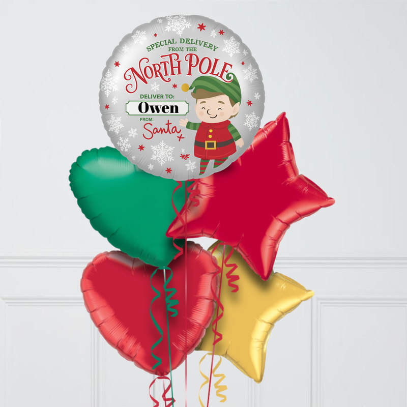 Elf Arrival Personalised Inflated Balloon Bunch
