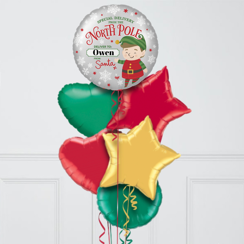 Elf Arrival Personalised Inflated Balloon Bunch