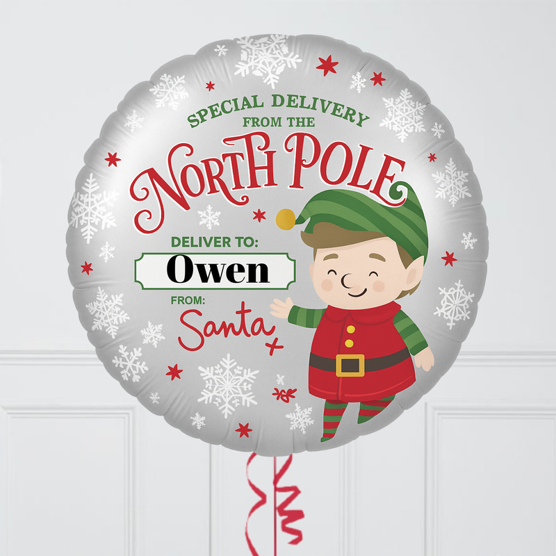 Elf Arrival Personalised Inflated Balloon Bunch