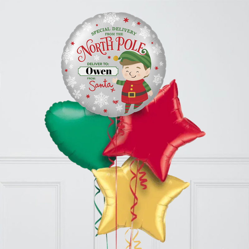 Elf Arrival Personalised Inflated Balloon Bunch