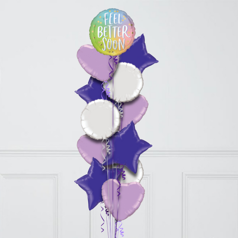 Feel Better Soon Pastel Rainbow Stars Inflated Foil Balloon Bunch