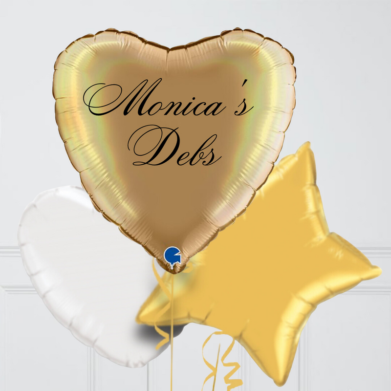 Gold Personalised Debs Heart Inflated Foil Balloon Bunch