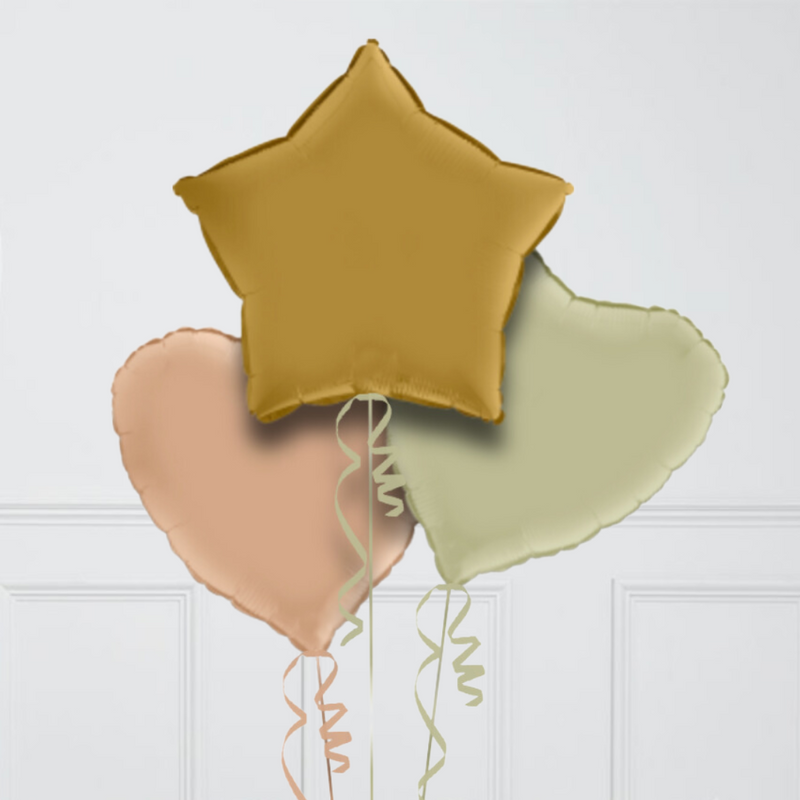 Gold & Olive Stars Inflated Foil Balloon Bunch