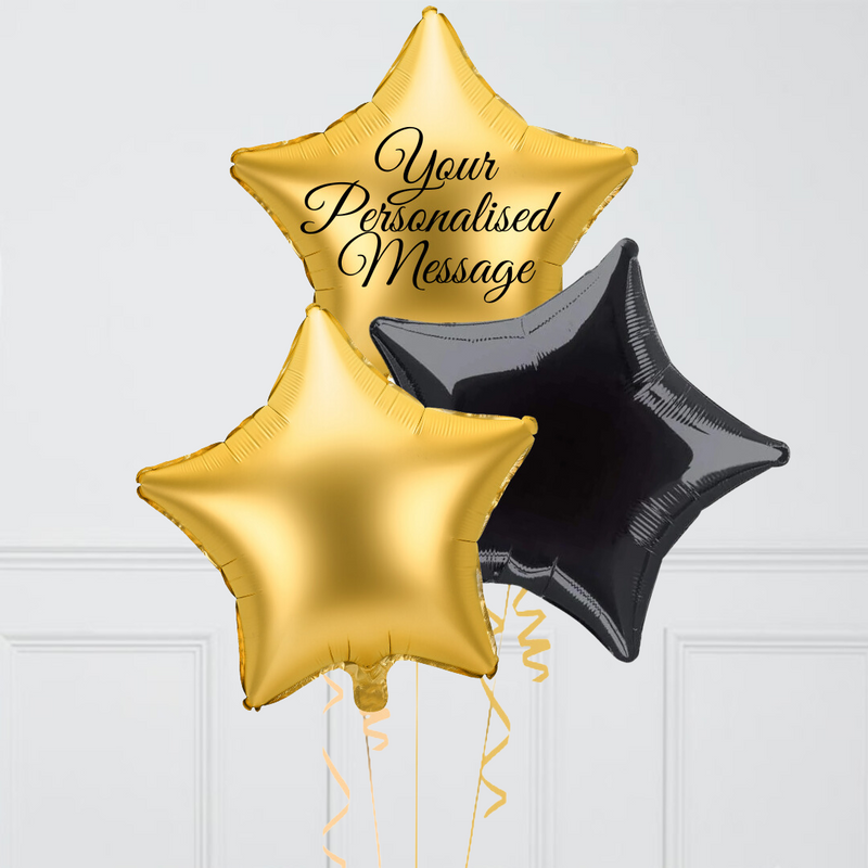 Gold and Black Personalised Star Inflated Foil Balloon Bunch