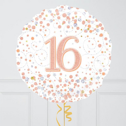 Happy 16th Birthday Rose Gold Inflated Foil Balloon Bunch