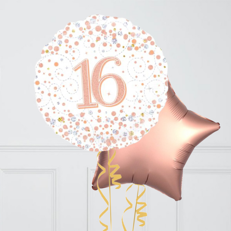 Happy 16th Birthday Rose Gold Inflated Foil Balloon Bunch