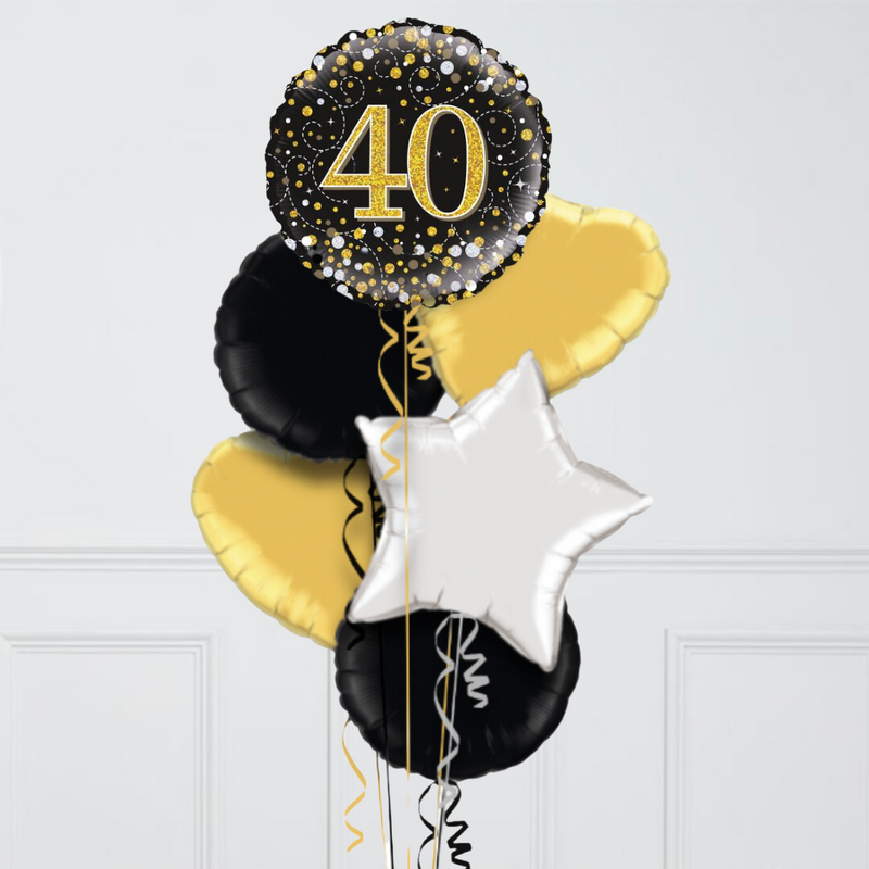 Happy 40th Birthday Glitz & Glam Inflated Foil Balloon Bunch