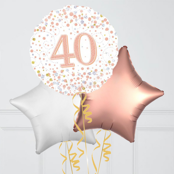 Happy 40th Birthday Rose Gold Inflated Foil Balloon Bunch