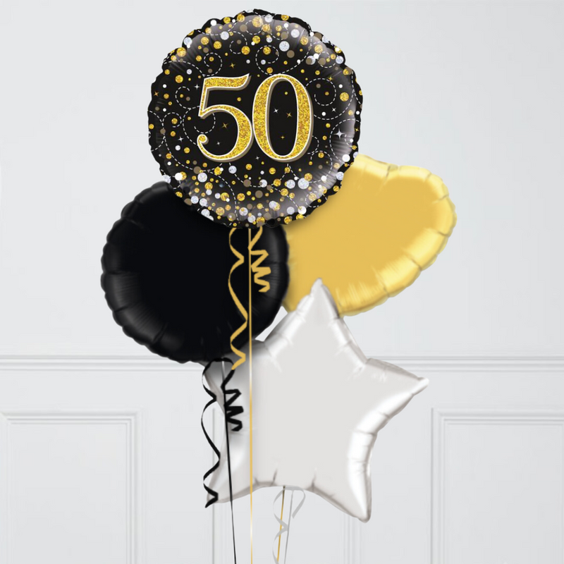 Happy 50th Birthday Glitz & Glam Inflated Foil Balloon Bunch