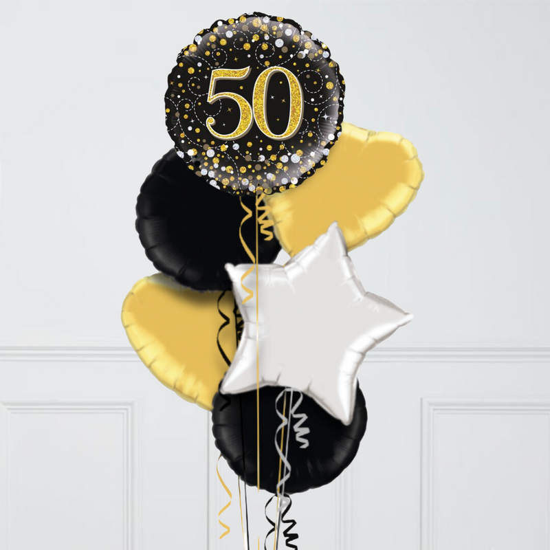 Happy 50th Birthday Glitz Glam Inflated Foil Balloon Bunch