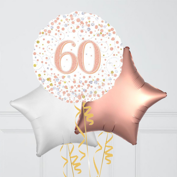 Happy 60th Birthday Rose Gold Inflated Foil Balloon Bunch