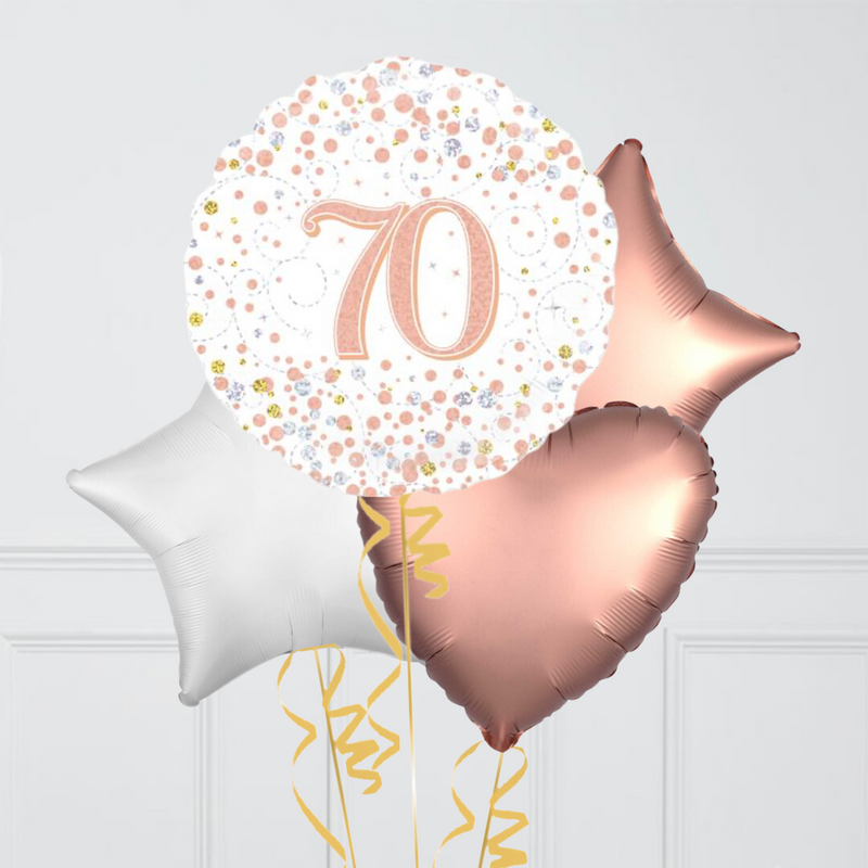 Happy 70th Birthday Rose Gold Inflated Foil Balloon Bunch