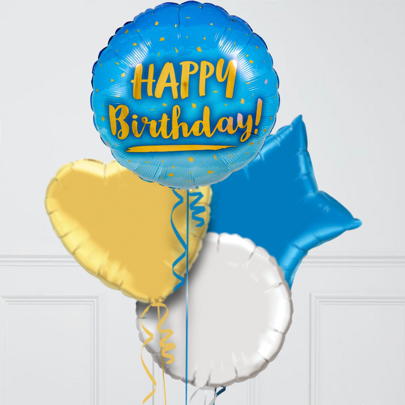 Happy Birthday Blue Star Inflated Foil Balloon Bunch