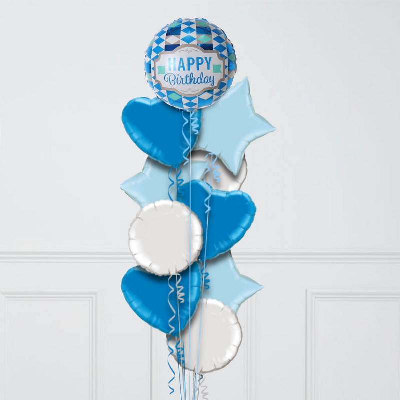 Happy Birthday Classy Blue Inflated Foil Balloon Bunch