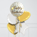 Happy Birthday Classy Gold and White Balloon Bouquet