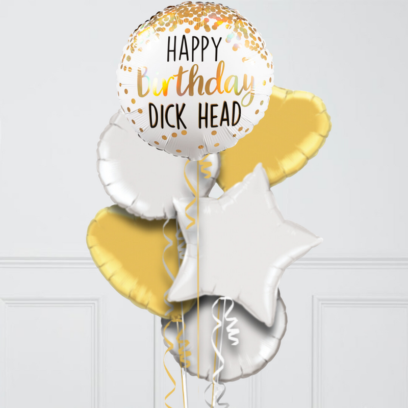 Happy Birthday Dick Head Inflated Foil Balloon Bunch