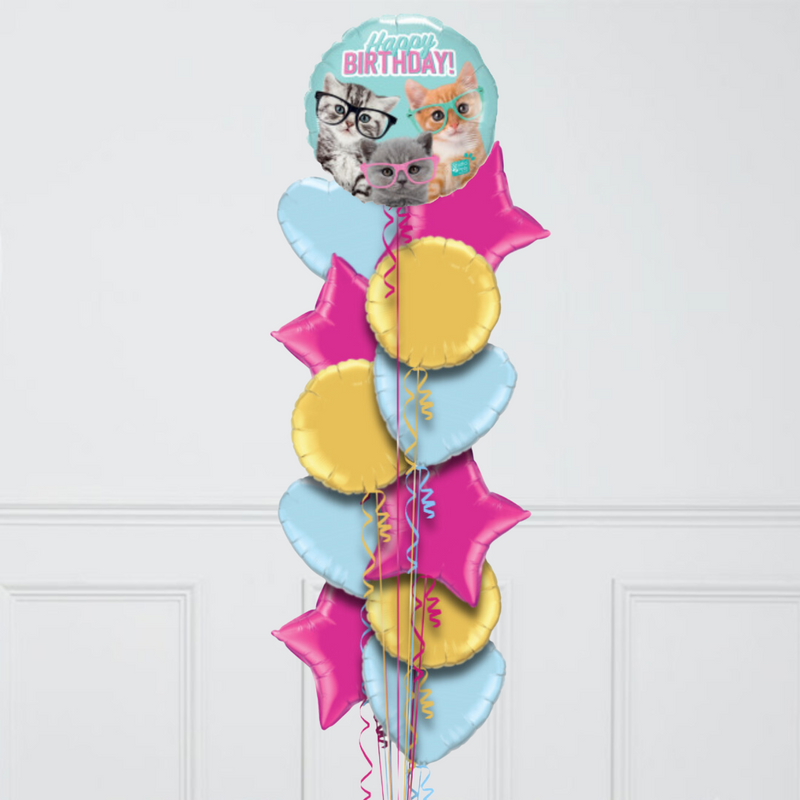 Happy Birthday Funny Cat Inflated Foil Balloon Bunch