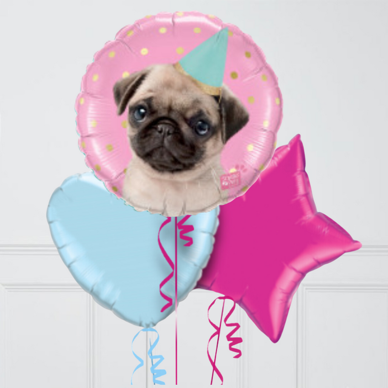 Happy Birthday Pink Puppy Inflated Foil Balloon Bunch