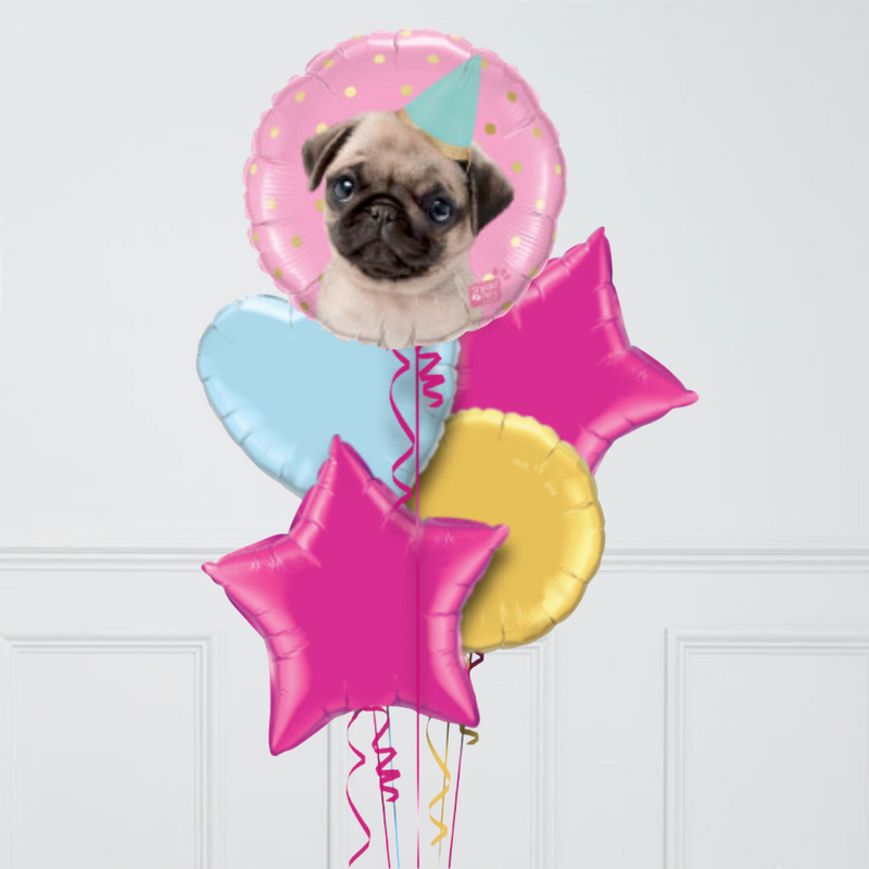 Happy Birthday Pink Puppy Inflated Foil Balloon Bunch