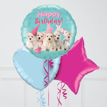 Happy Birthday Funny Puppies Inflated Foil Balloon Bunch