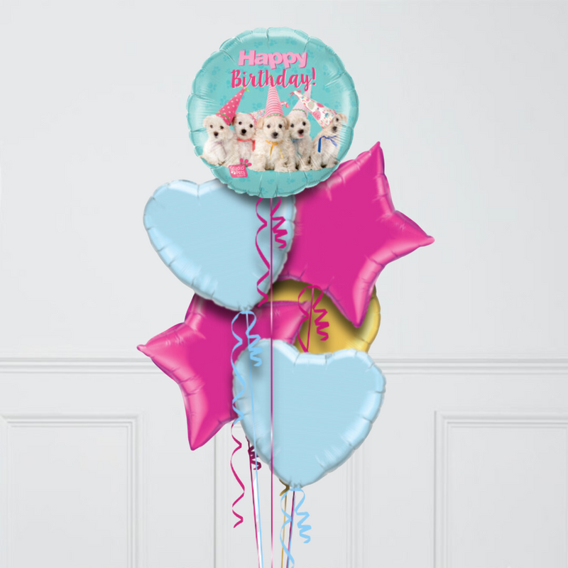 Happy Birthday Funny Puppies Inflated Foil Balloon Bunch