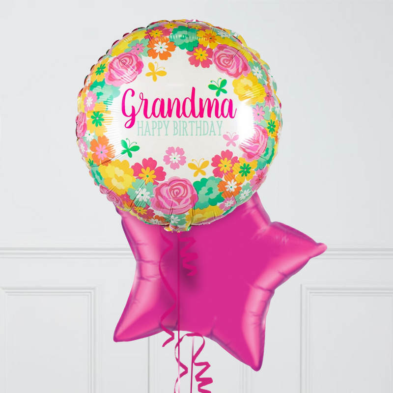 Happy Birthday Grandma Foral Inflated Foil Balloon Bunch