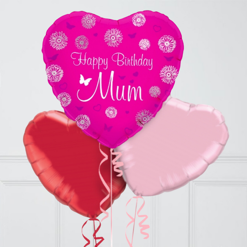 Happy Birthday Mum Hearts Inflated Foil Balloon Bunch