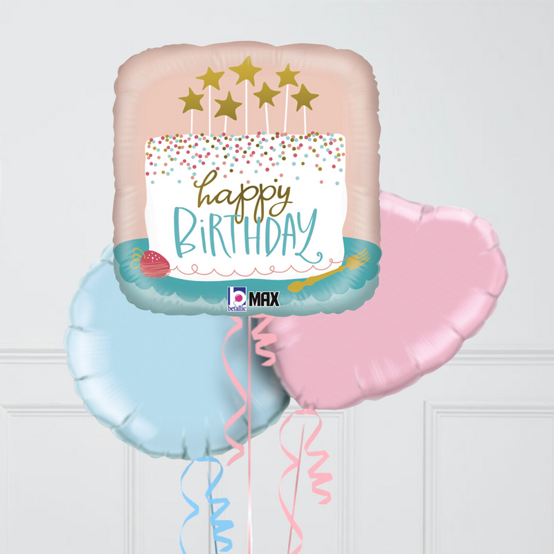 Happy Birthday Pastel Cake Inflated Foil Balloons