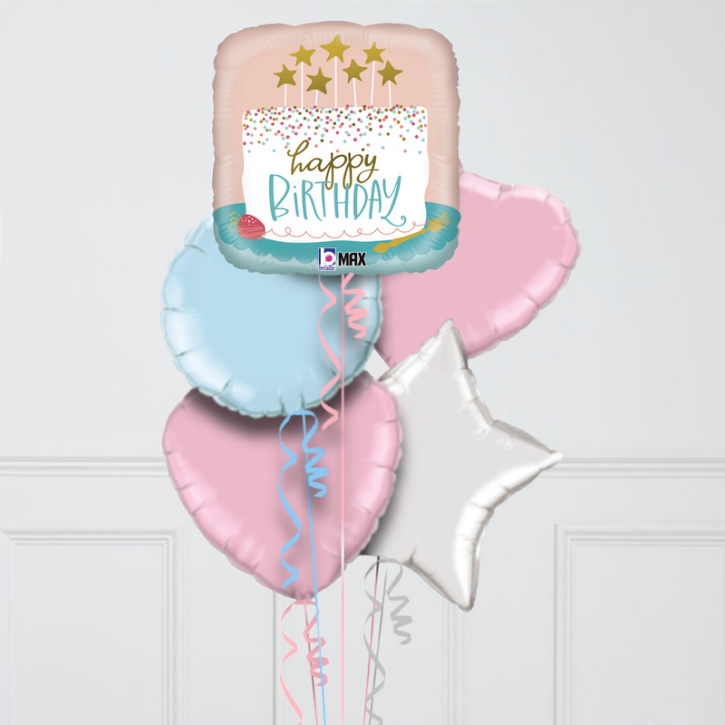 Happy Birthday Pastel Cake Inflated Foil Balloons