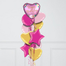 Happy Birthday Pink Heart Inflated Foil Balloon Bunch