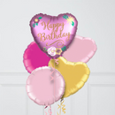 Happy Birthday Pink Heart Inflated Foil Balloon Bunch