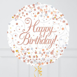 Happy Birthday Rose Gold Inflated Foil Balloon Bunch