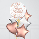 Happy Birthday Rose Gold Inflated Foil Balloon Bunch