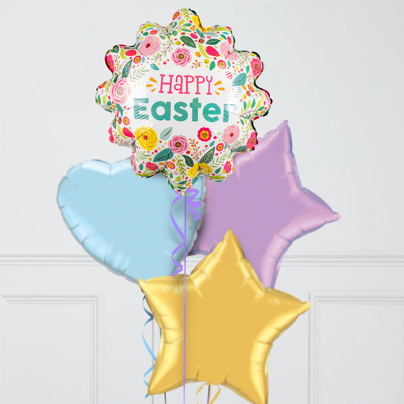 Happy Easter Spring Garden Pastel Matte Inflated Foil Balloon Bunch