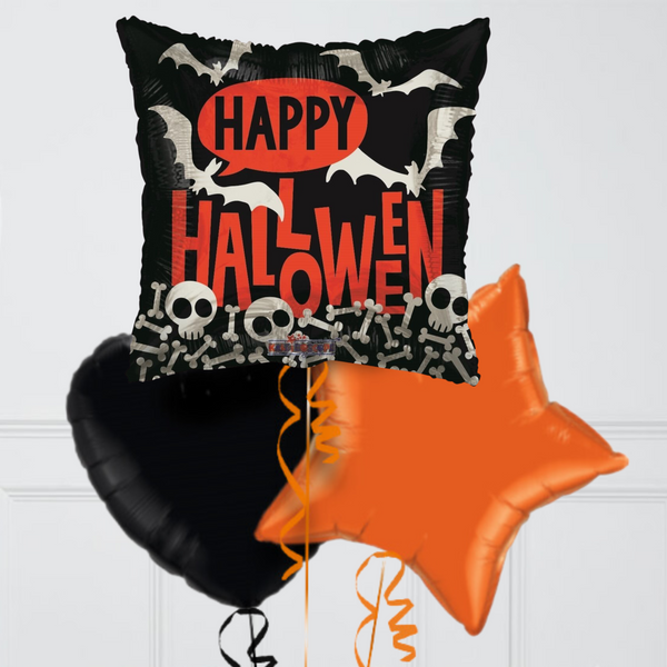 Happy Halloween Bats and Bones Foil Balloon Bunch