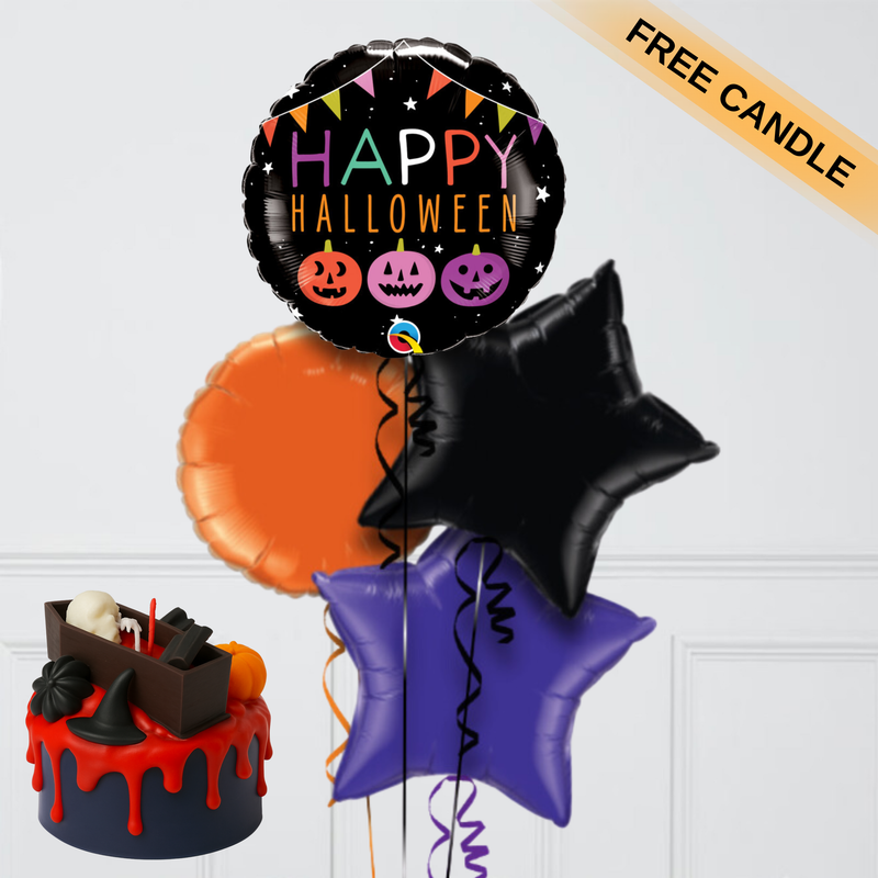 Happy Halloween Foil Balloon Bunch – Free Candle Included