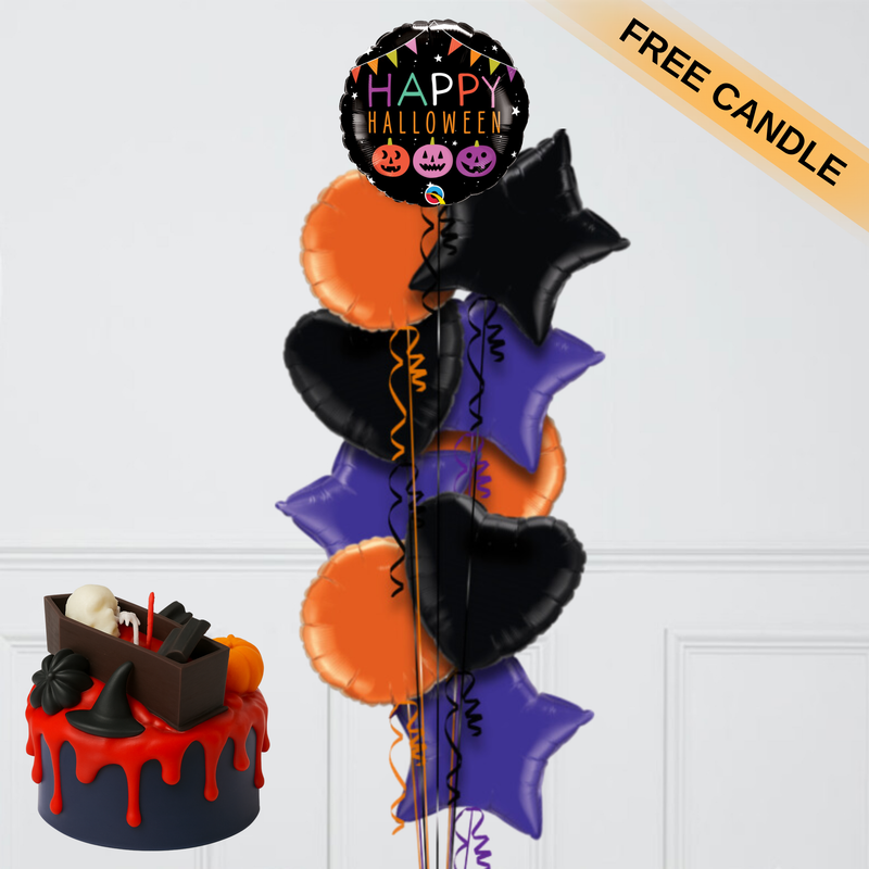 Happy Halloween Foil Balloon Bunch – Free Candle Included
