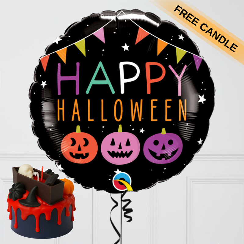 Happy Halloween Foil Balloon Bunch – Free Candle Included