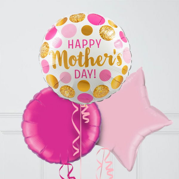 Happy Mother's Day Dots Mixed Pink Inflated Foil Balloon Bunch