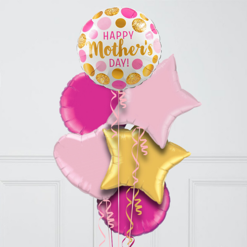 Happy Mother's Day Dots Mixed Pink Inflated Foil Balloon Bunch